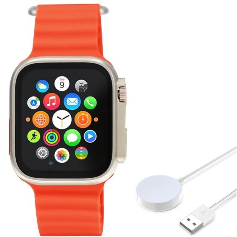 45mm Women Men's Sport Blood Oxygen Heart Rate Blood Pressure Smart Watch Orange